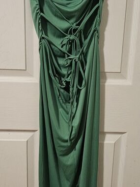Zara Emerald Green Backless Draped Maxi Dress